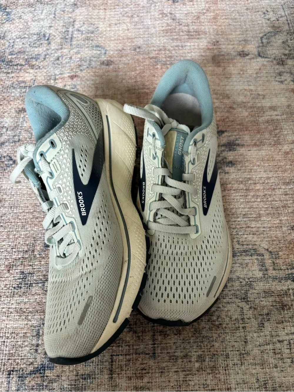 Brooks Ghost Running Shoes - Beige with Teal/Navy Accents - Picture 8 of 14